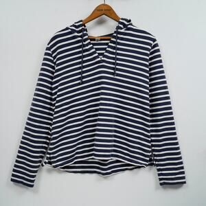 Gap Body Striped Hoodie Sweatshirt Women’s Size Large Blue White Long Sleeve